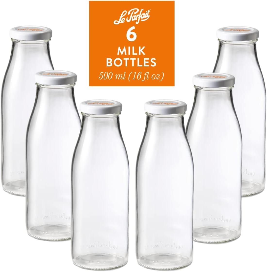 image:imageLe Parfait Bottles French Glass Milk Bottle with 48mm Printed Logo Airtight Metal Twist Cap Used for Smoothie Water Bottle Preserved Tomato Sauce amp other Soups 32oz Pack of 6 1 LiterMilk Cap 500ml 16oz6Pack
