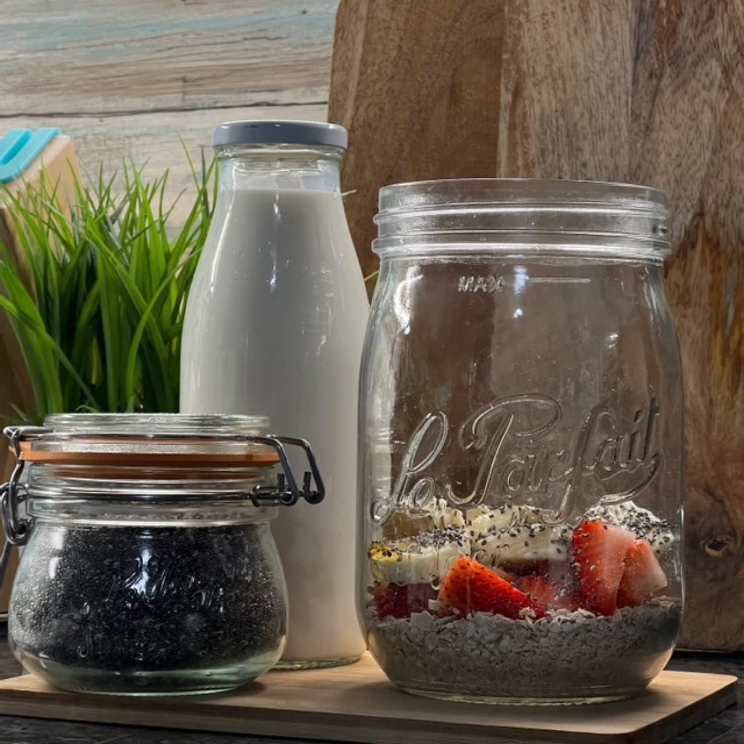 image:imageLe Parfait Bottles French Glass Milk Bottle with 48mm Printed Logo Airtight Metal Twist Cap Used for Smoothie Water Bottle Preserved Tomato Sauce amp other Soups 32oz Pack of 6 1 LiterMilk Cap 500ml 16oz6Pack