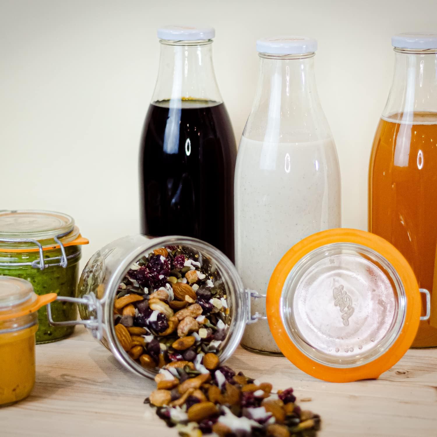image:imageLe Parfait Bottles French Glass Milk Bottle with 48mm Printed Logo Airtight Metal Twist Cap Used for Smoothie Water Bottle Preserved Tomato Sauce amp other Soups 32oz Pack of 6 1 LiterMilk Cap 1L 32oz6Pack