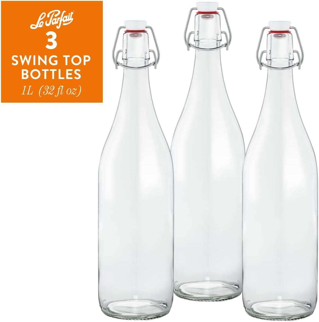 image:imageLe Parfait Bottles Glass Swing Top Bottle with Airtight Printed logo Swing Stopper Works as Preserving Bottle for Juices amp Salad Dressing 16oz Pack of 3 500mlSwing Top 1L 32oz 3Pack