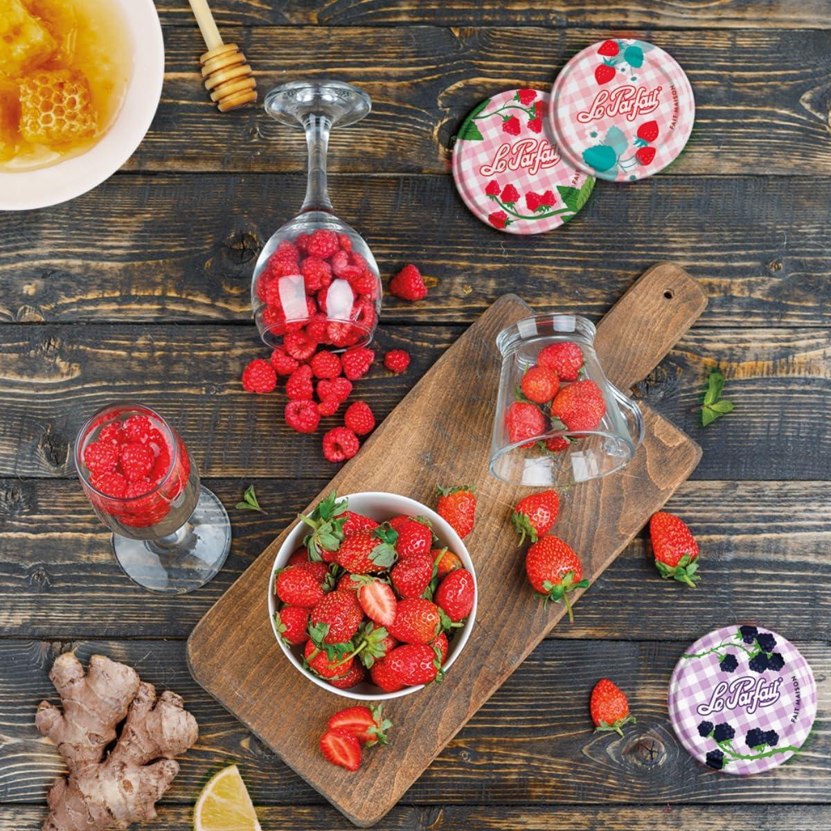 image:imageLe Parfait Jam Jars Clear Canning Jars wColorful Airtight Metal Lids Sturdy French Faceted NonSlip Glass Body Works for Jam Jelly Storage Snacks Picnic DIY 11oz Pack of 6 324ml11oz Set6 Jar