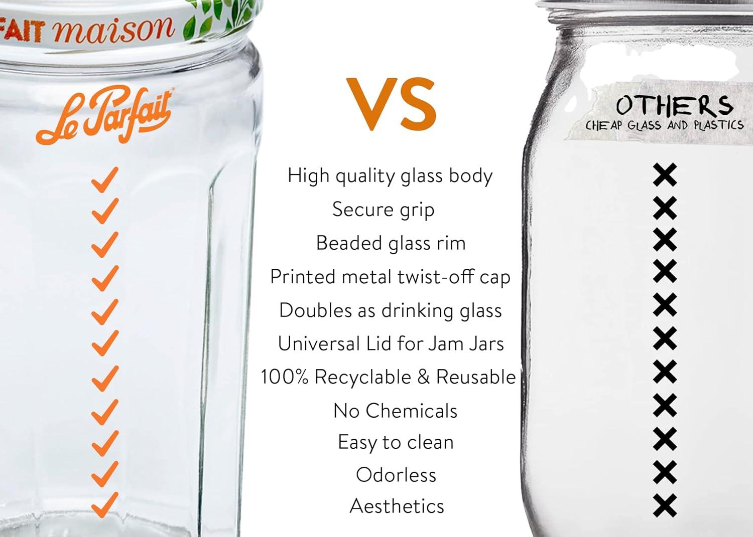 image:imageLe Parfait Jam Jars Clear Canning Jars wColorful Airtight Metal Lids Sturdy French Faceted NonSlip Glass Body Works for Jam Jelly Storage Snacks Picnic DIY 11oz Pack of 6 324ml324ml Set8 Pot