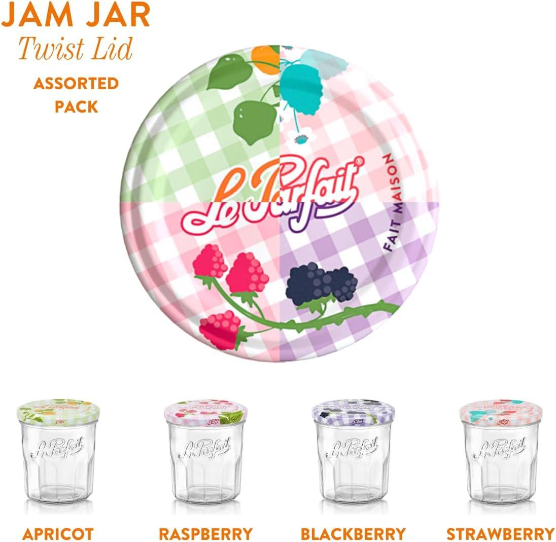 image:imageLe Parfait Jam Jars Clear Canning Jars wColorful Airtight Metal Lids Sturdy French Faceted NonSlip Glass Body Works for Jam Jelly Storage Snacks Picnic DIY 13oz Pack of 6 385ml