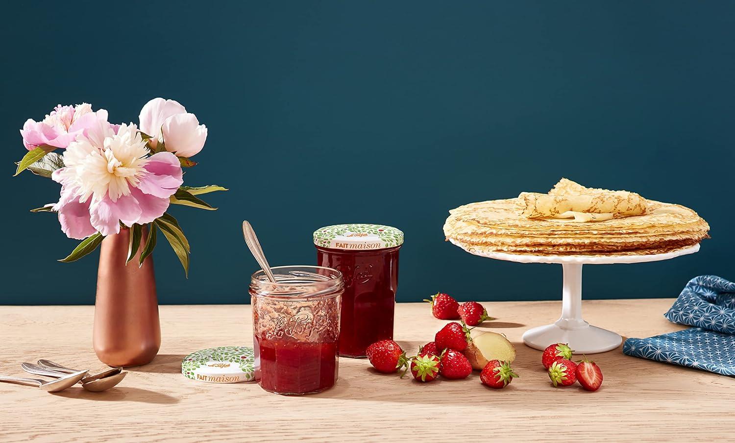 image:imageLe Parfait Jam Jars Clear Canning Jars wColorful Airtight Metal Lids Sturdy French Faceted NonSlip Glass Body Works for Jam Jelly Storage Snacks Picnic DIY 13oz Pack of 6 385ml