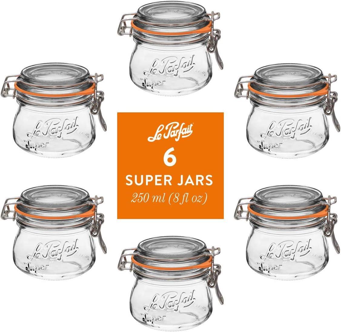 image:imageLe Parfait Super Jar 15L French Glass Canning Jars wRound Body Wide Mouth Airtight Lid Clear Glass 48ozQuart amp Half 3pk08oz Set6