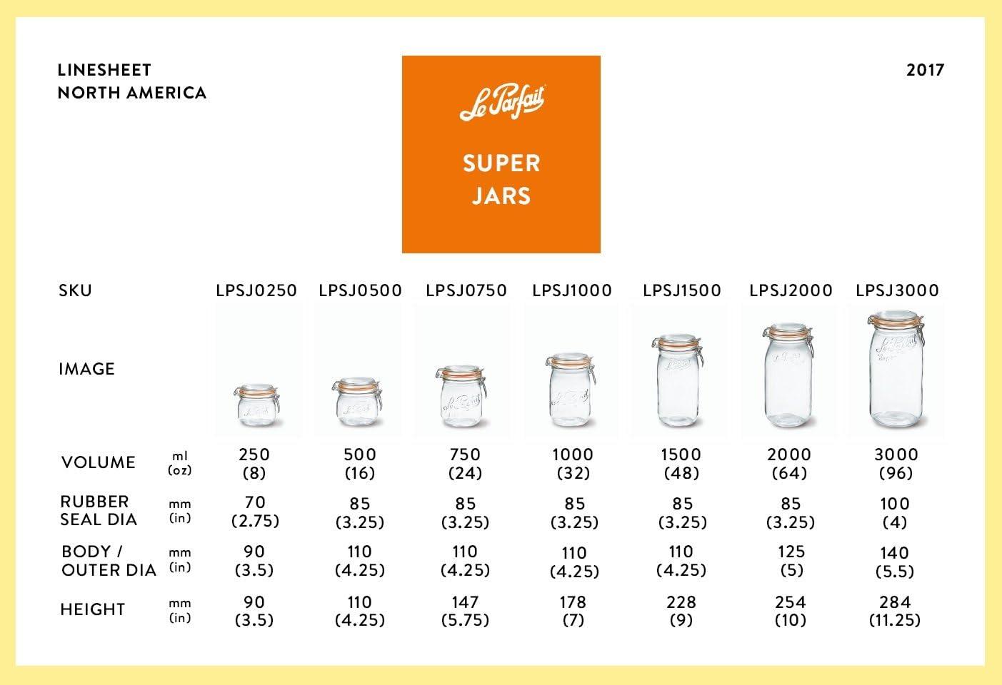 image:imageLe Parfait Super Jar 15L French Glass Canning Jars wRound Body Wide Mouth Airtight Lid Clear Glass 48ozQuart amp Half 3pk16oz Set4