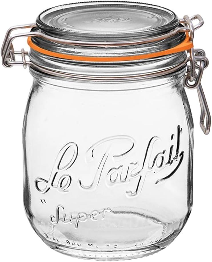 image:imageLe Parfait Super Jar 15L French Glass Canning Jars wRound Body Wide Mouth Airtight Lid Clear Glass 48ozQuart amp Half 3pk24oz Single