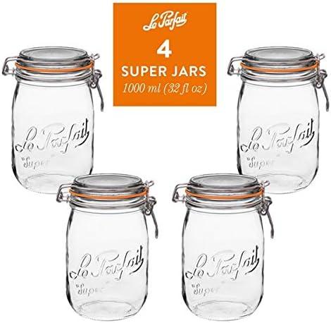 image:imageLe Parfait Super Jar 15L French Glass Canning Jars wRound Body Wide Mouth Airtight Lid Clear Glass 48ozQuart amp Half 3pk32oz Set4