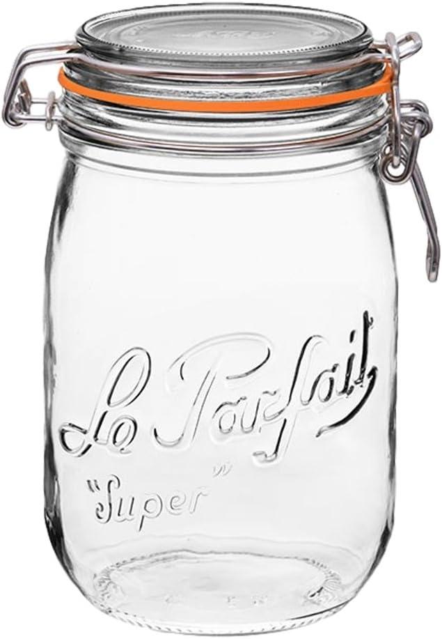 image:imageLe Parfait Super Jar 15L French Glass Canning Jars wRound Body Wide Mouth Airtight Lid Clear Glass 48ozQuart amp Half 3pk32oz Single