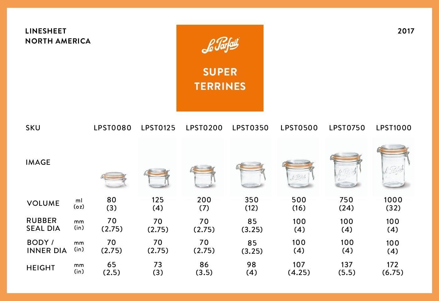 image:imageLe Parfait Super Terrine Jar 12oz Pack of 6 350ml French Glass Jar Airtight Rubber Seal amp Glass Lid Glass Jars for Kitchen Organization and Storage Containers for Essentials125ml Set6
