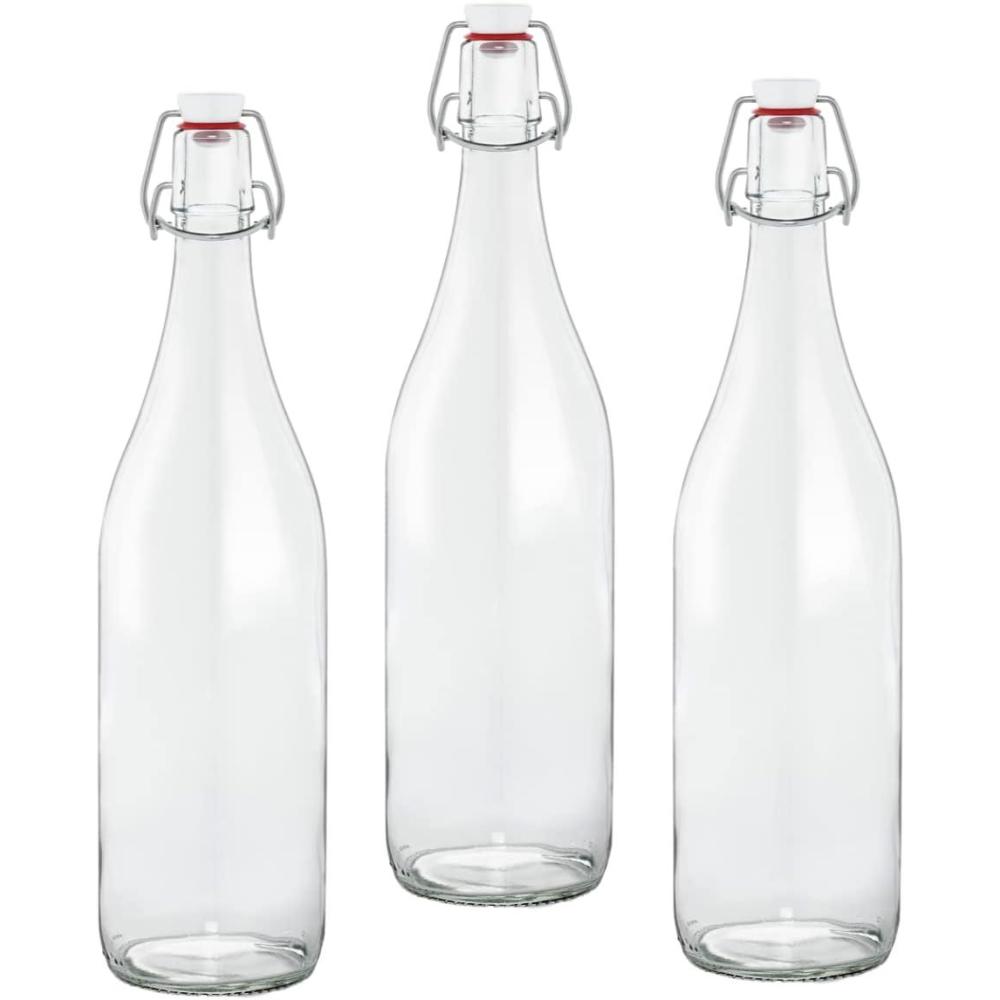 image:imageLe Parfait Bottles French Glass Milk Bottle with 48mm Printed Logo Airtight Metal Twist Cap Used for Smoothie Water Bottle Preserved Tomato Sauce amp other Soups 32oz Pack of 6 1 LiterSwing Top 1L 32oz 3Pack