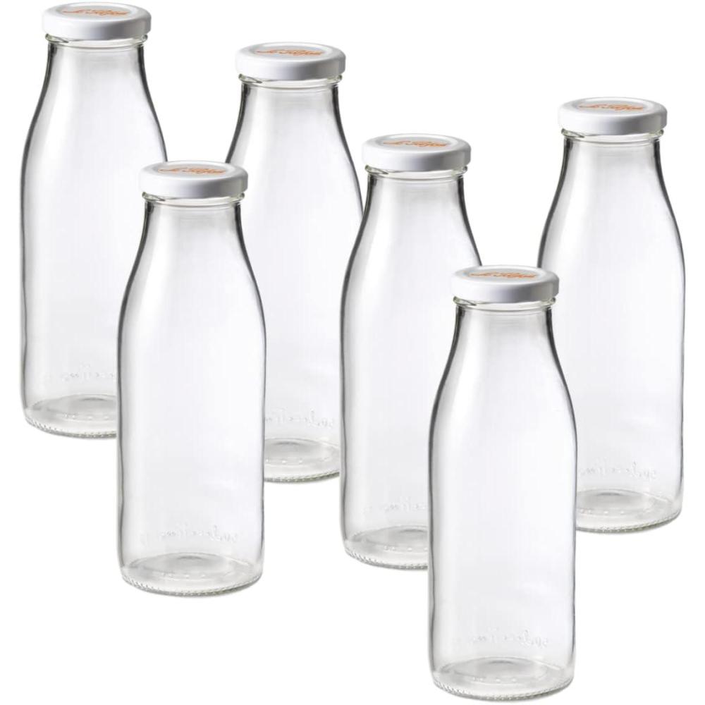 image:imageLe Parfait Bottles Glass Swing Top Bottle with Airtight Printed logo Swing Stopper Works as Preserving Bottle for Juices amp Salad Dressing 16oz Pack of 3 500mlMilk Cap 500ml 16oz6Pack