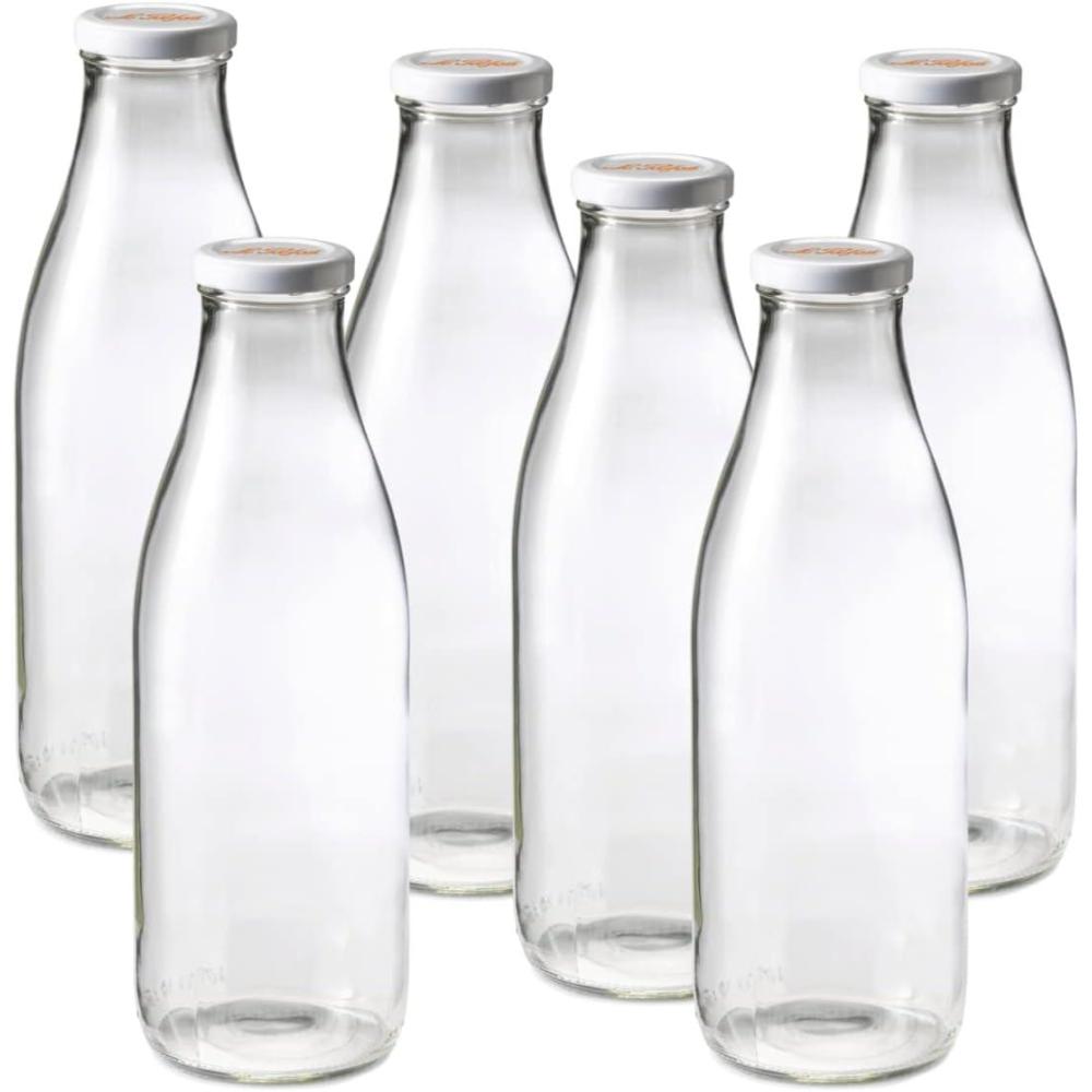 image:imageLe Parfait Bottles Glass Swing Top Bottle with Airtight Printed logo Swing Stopper Works as Preserving Bottle for Juices amp Salad Dressing 16oz Pack of 3 500mlMilk Cap 1L 32oz6Pack