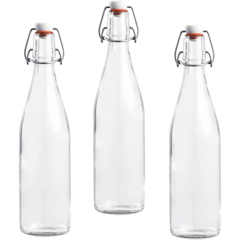 image:imageLe Parfait Bottles Glass Swing Top Bottle with Airtight Printed logo Swing Stopper Works as Preserving Bottle for Juices amp Salad Dressing 16oz Pack of 3 500mlSwing Top 500ml 16oz3Pack
