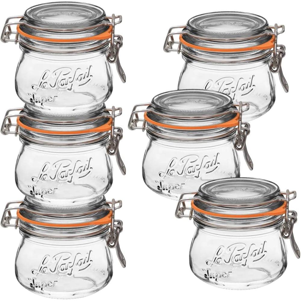 image:imageLe Parfait Super Jar 15L French Glass Canning Jars wRound Body Wide Mouth Airtight Lid Clear Glass 48ozQuart amp Half 3pk08oz Set6