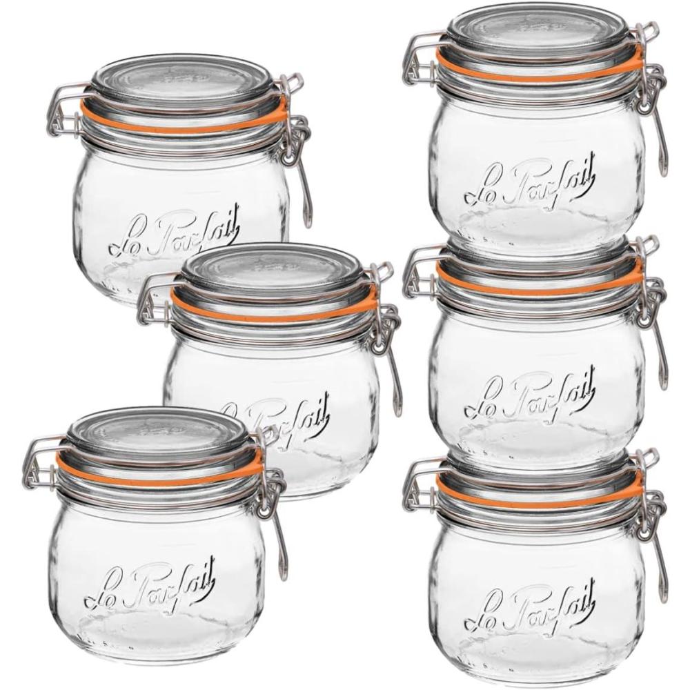 image:imageLe Parfait Super Jar 15L French Glass Canning Jars wRound Body Wide Mouth Airtight Lid Clear Glass 48ozQuart amp Half 3pk16oz Set6