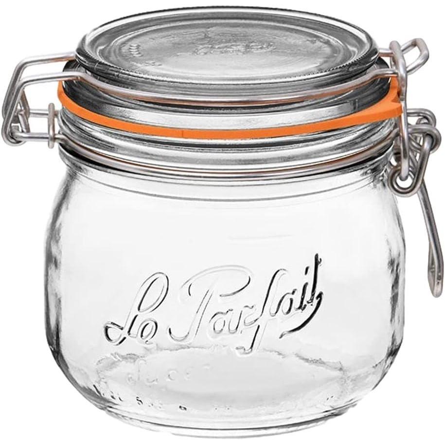 image:imageLe Parfait Super Jar 15L French Glass Canning Jars wRound Body Wide Mouth Airtight Lid Clear Glass 48ozQuart amp Half 3pk16oz Single