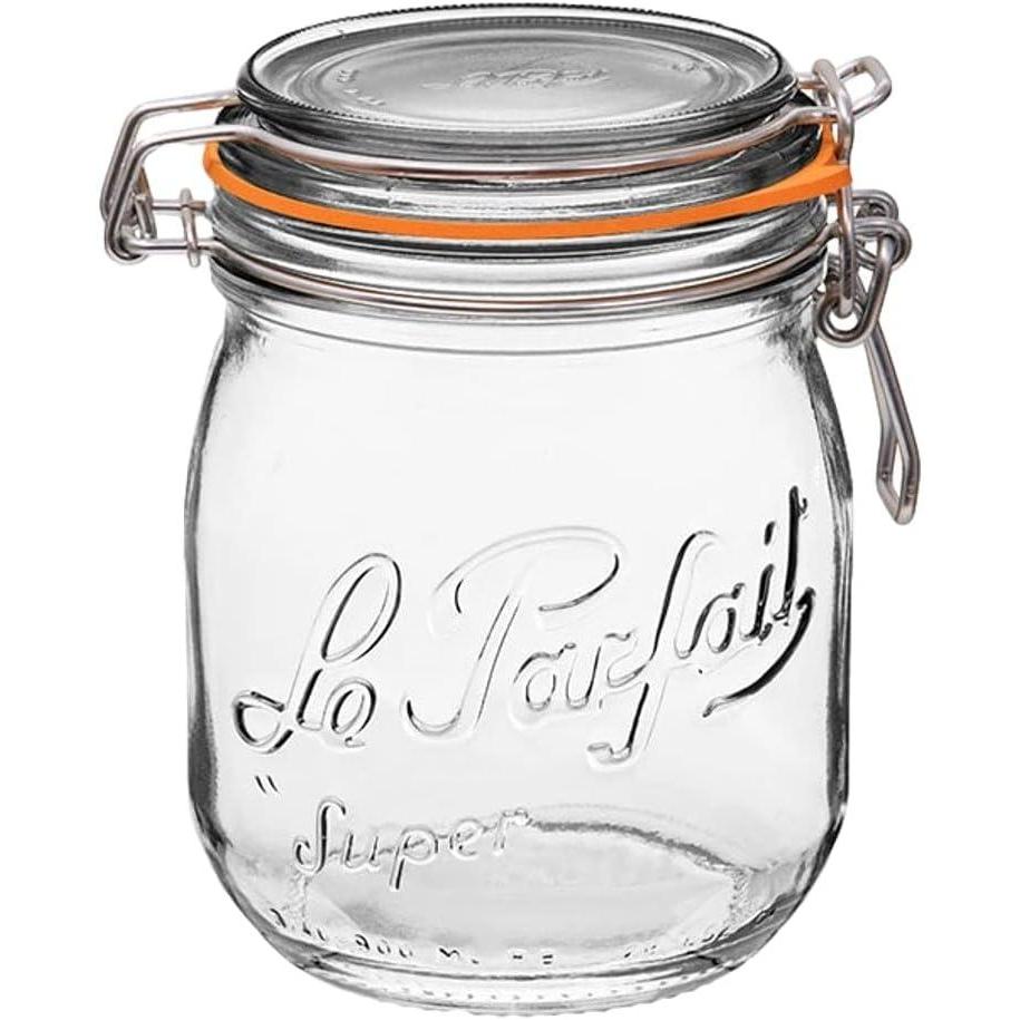 image:imageLe Parfait Super Jar 15L French Glass Canning Jars wRound Body Wide Mouth Airtight Lid Clear Glass 48ozQuart amp Half 3pk24oz Single