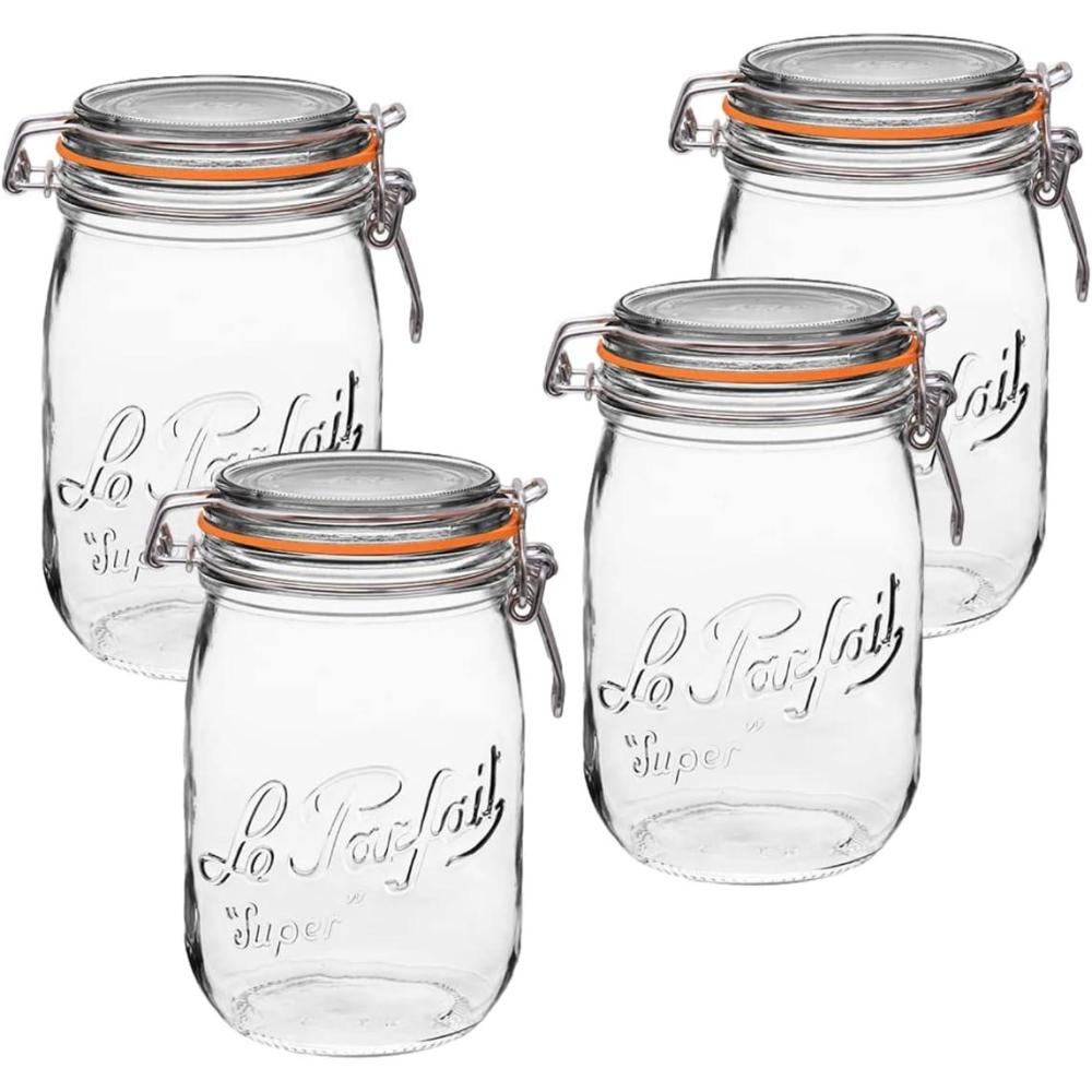 image:imageLe Parfait Super Jar 15L French Glass Canning Jars wRound Body Wide Mouth Airtight Lid Clear Glass 48ozQuart amp Half 3pk32oz Set4
