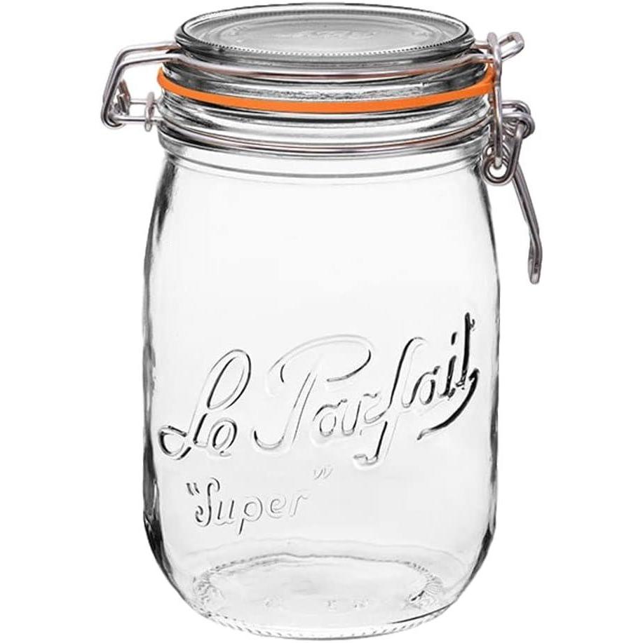 image:imageLe Parfait Super Jar 15L French Glass Canning Jars wRound Body Wide Mouth Airtight Lid Clear Glass 48ozQuart amp Half 3pk32oz Single