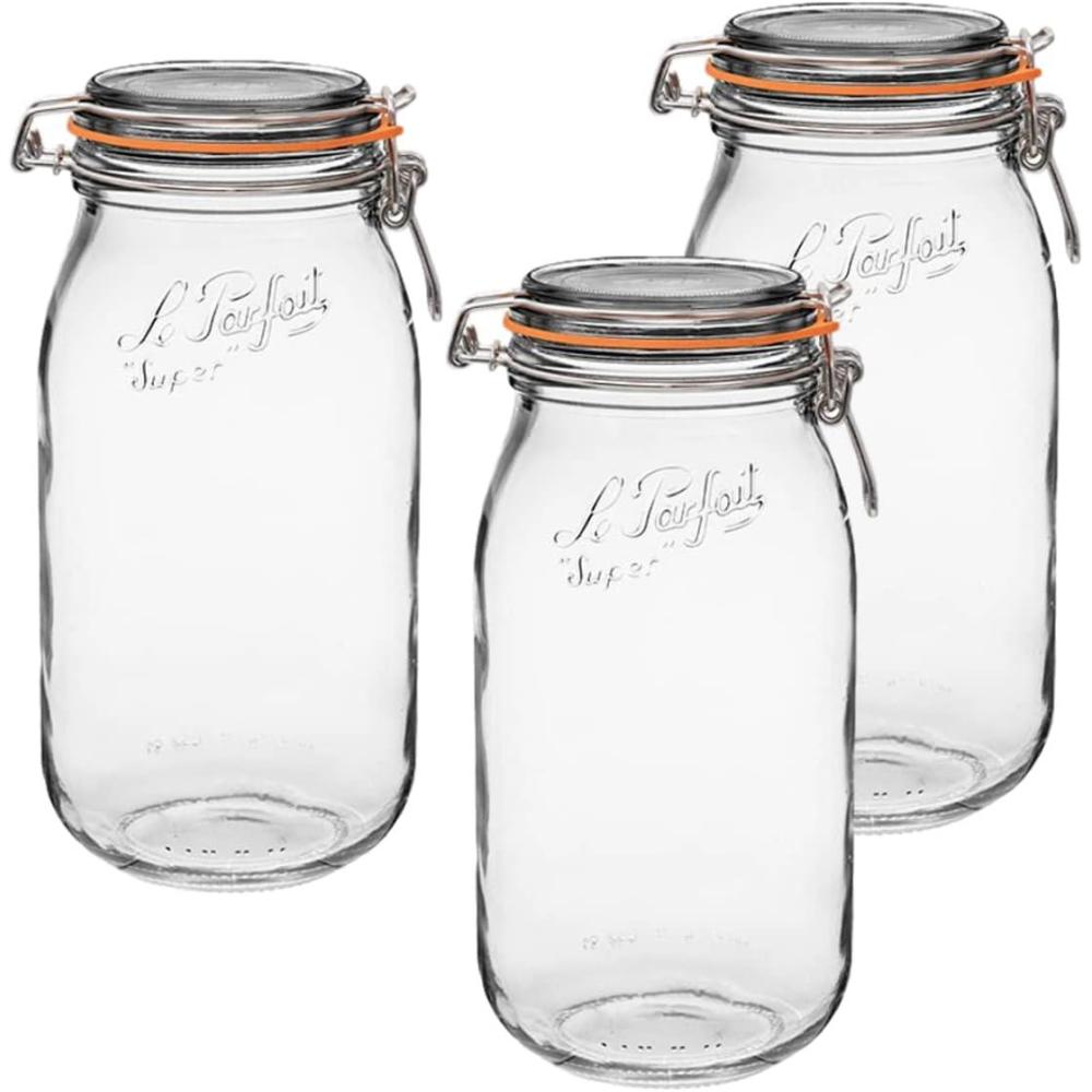 image:imageLe Parfait Super Jar 15L French Glass Canning Jars wRound Body Wide Mouth Airtight Lid Clear Glass 48ozQuart amp Half 3pk64oz Set3