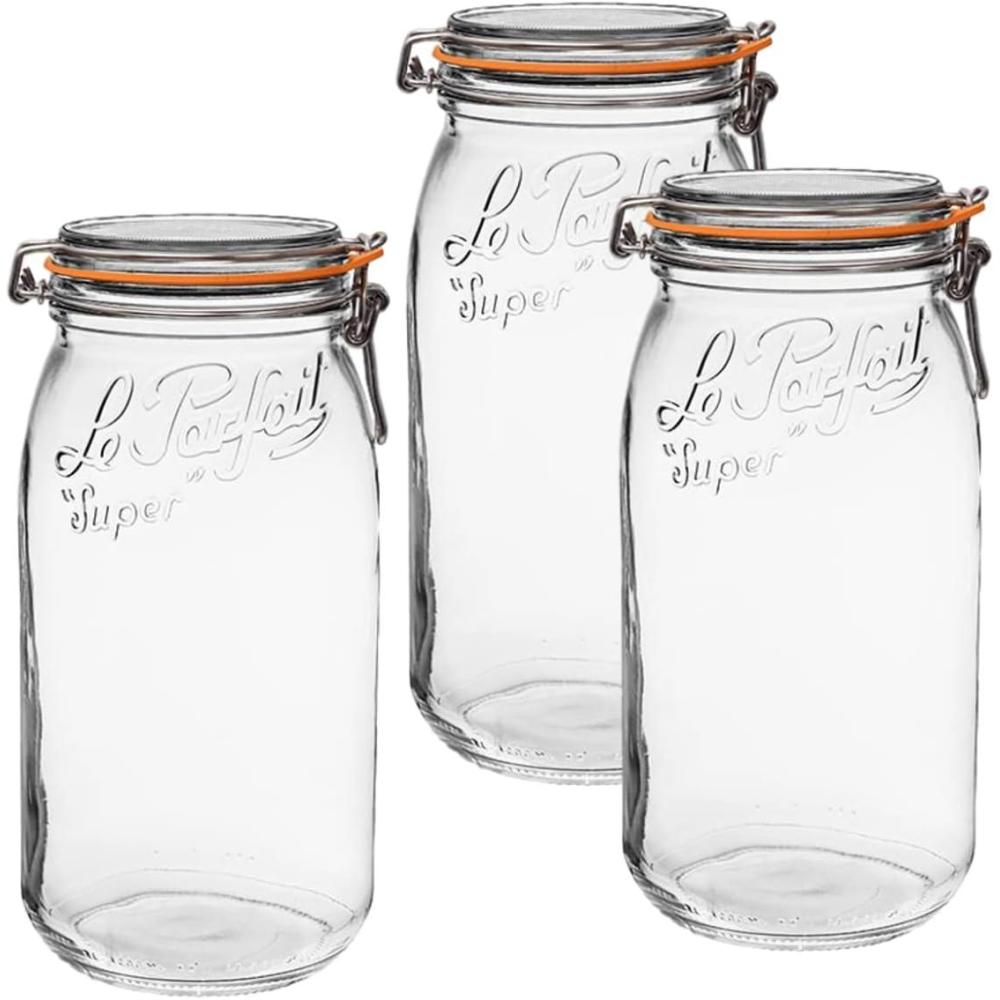 image:imageLe Parfait Super Jar 15L French Glass Canning Jars wRound Body Wide Mouth Airtight Lid Clear Glass 48ozQuart amp Half 3pk96oz Set3 CP