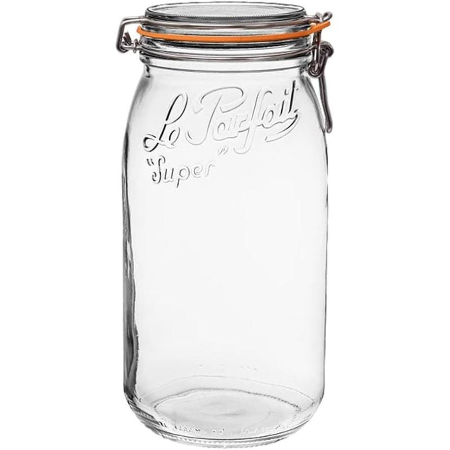 image:imageLe Parfait Super Jar 15L French Glass Canning Jars wRound Body Wide Mouth Airtight Lid Clear Glass 48ozQuart amp Half 3pk96oz Single