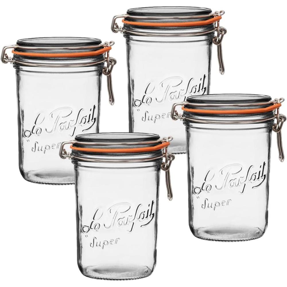 image:imageLe Parfait Super Terrine Jar 12oz Pack of 6 350ml French Glass Jar Airtight Rubber Seal amp Glass Lid Glass Jars for Kitchen Organization and Storage Containers for Essentials1L Set4