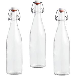 Le Parfait Bottles Glass Swing Top Bottle with Airtight Printed logo Swing Stopper | Works as Preserving Bottle for Juices & Salad Dressing| 16oz (Pack of 3) 500ml(Swing Top- 500ml -16oz(3-Pack))