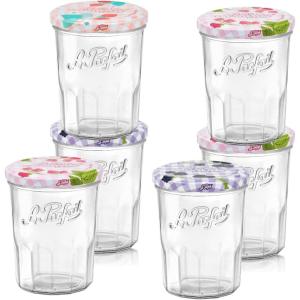 Le Parfait Jam Jars Clear Canning Jars w/Colorful Airtight Metal Lids | Sturdy French Faceted Non-Slip Glass Body | Works for Jam + Jelly Storage, Snacks, Picnic, DIY | 13oz (Pack of 6) 385ml