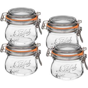 Le Parfait Super Jar – 1.5L French Glass Canning Jars w/Round Body, Wide Mouth, Airtight Lid – Clear Glass (48oz/Quart & Half, 3pk)(08oz (Set/4))