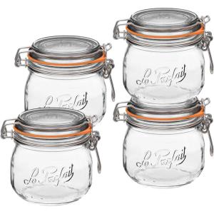 Le Parfait Super Jar – 1.5L French Glass Canning Jars w/Round Body, Wide Mouth, Airtight Lid – Clear Glass (48oz/Quart & Half, 3pk)(16oz (Set/4))