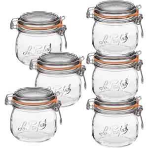 Le Parfait Super Jar – 1.5L French Glass Canning Jars w/Round Body, Wide Mouth, Airtight Lid – Clear Glass (48oz/Quart & Half, 3pk)(16oz (Set/6))