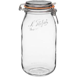 Le Parfait Super Jar – 1.5L French Glass Canning Jars w/Round Body, Wide Mouth, Airtight Lid – Clear Glass (48oz/Quart & Half, 3pk)(64oz (Single))