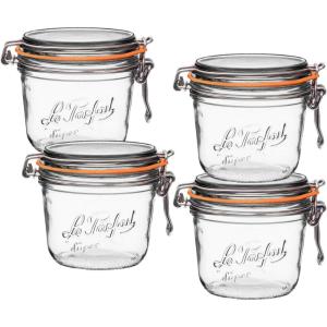 Le Parfait Super Terrine Jar | 12oz (Pack of 6) 350ml French Glass Jar, Airtight Rubber Seal & Glass Lid | Glass Jars for Kitchen Organization and Storage Containers for Essentials(500ml (Set/4))