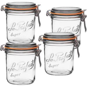 Le Parfait Super Terrine Jar | 4oz (Pack of 4) 125ml French Glass Jar, Airtight Rubber Seal & Glass Lid | Glass Jars for Kitchen Organization and Storage Containers for Essentials(750ml (Set/4))
