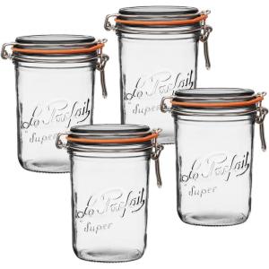 Le Parfait Super Terrine Jar | 4oz (Pack of 4) 125ml French Glass Jar, Airtight Rubber Seal & Glass Lid | Glass Jars for Kitchen Organization and Storage Containers for Essentials(1L (Set/4))